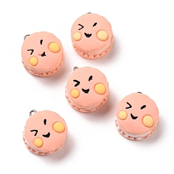 Light Salmon Opaque Resin Pendants, with Platinum Tone Iron Loops, Biscuit with Expression, Light Salmon, 22.5x19x13mm, Hole: 2mm