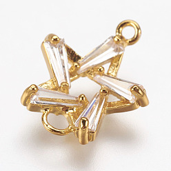 Golden Brass Micro Pave Cubic Zirconia Links, Star, Golden, 14x12x3mm, Hole: 1mm and 2mm