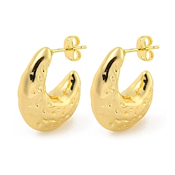 Real 18K Gold Plated Rack Plating Brass Stud Earrings, Long-Lasting Plated, Lead Free & Cadmium Free, C-shape, Real 18K Gold Plated, 24.5x9mm