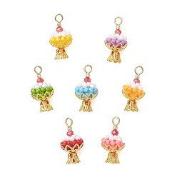 (52) Непрозрачная лаванда 7шт. подвески из стеклянного бисера в виде торта, со стеклом, разноцветные, 19.5x10 мм, отверстие : 2.5 мм