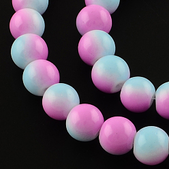 Medium Orchid Two-Color Baking Painted Glass Bead Strands, Round, Medium Orchid, 8mm, Hole: 1.3~1.6mm, about 104pcs/strand, 32.7 inch
