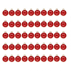 Taurus Alloy Enamel Pendants, Flat Round with Constellation, Light Gold, Red, Taurus, 15x12x2mm, Hole: 1.5mm, 50pcs/Box