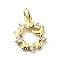 Звезда Подвески из латуни с лунной тематикой и прозрачным кубическим цирконием с микро-паве, без кадмия, без никеля и без свинца, с целью перехода в кольце, реальный 18 k позолоченный, звезда, 17x13x2.5 мм, отверстие : 3 мм