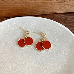 Cherry Enamel Stud Earrings, 925 Silver Silver Earrings for Women, Cherry, 26x13mm