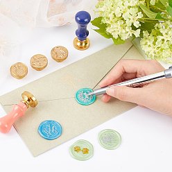 Mixed Patterns CRASPIRE DIY Wax Seal Stamp Kits, Including Wooden Handle, Brass Wax Seal Stamp, Sealing Wax Particles, Marking Pen, Mixed Patterns, 2.5x1.4cm