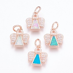 (52) Непрозрачная лаванда Латуни циркония кубической подвески, с синтетическим опалом, ангел, розовое золото , разноцветные, 14.5x12x2.5 мм, отверстие : 4 мм
