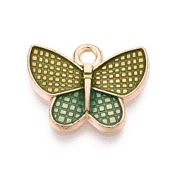 Темный Хаки Подвески из сплава и эмали, бабочка, без кадмия и без свинца, золотой свет, Темный хаки, 13x17x2 мм, отверстие : 1.8 мм