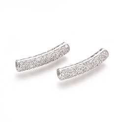Platinum Brass Micro Pave Clear Cubic Zirconia Beads, Long-Lasting Plated, Tube Beads, Platinum, 30x6mm, Hole: 3.5mm