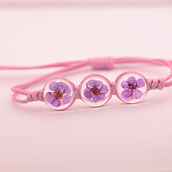 Средняя Орхидея Прозрачные стеклянные плоские круглые бусины из сушеных цветов, плетеные браслеты из бусин, плетеные браслеты из вощеного шнура для женщин, средне орхидеи, 5.91~11.81 дюйм (15~30 см)