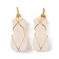 Хрусталь Природного кварца хрустальных подвесок, с золотистым тоном покрытия стойки обмотка латунной проволокой, долговечный, без свинца и без кадмия, человек, 52x18.5x2.2 мм, отверстие : 4.8 мм