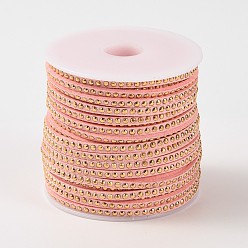 Pink Rivet Faux Suede Cord, Faux Suede Lace, with Aluminum, Pink, 3x2mm, about 20yards/roll