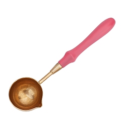 Deep Pink Brass Wax Sticks Melting Spoon, with Wood Handle, Deep Pink, 11.4x3x1.5cm