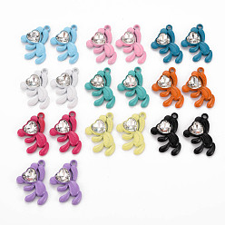 Mixed Color Spray Painted Alloy Rhinestone Pendants, Cadmium Free & Lead Free, Bear Charms, Mixed Color, 26.5x21.5x4.5mm, Hole: 2mm