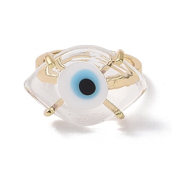 Clear Lampwork Oval with Evil Eye Open Cuff Ring, Real 18K Gold Plated Brass Lucky Jewelry for Women, Lead Free & Cadmium Free, Clear, US Size 6 1/4(16.7mm)