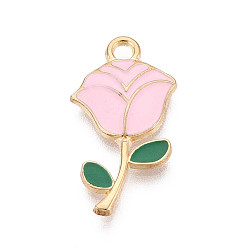 Pink Подвески из эмали и сплава, , золотые, без кадмия, без никеля и без свинца, розовые, 23.5x12.5x2.2 мм, отверстие : 2 мм