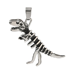 Античное Серебро 304 подвески из нержавеющей стали, скелет динозавра, ручная полировка, античное серебро, 38x62x17.5 мм, отверстие : 5.5x10 мм
