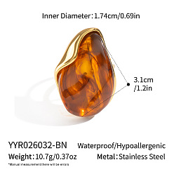 Sienna 304 Stainless Steel Resin Cuff Open Ring for Women, Nuggets, Real 18K Gold Plated, Sienna, 31mm, Inner Diameter: 17.4mm