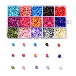 Mixed Color 180G 15 Colors Baking Paint Glass Seed Beads, Round, Mixed Color, 8/0, 3~4x2~3mm, Hole: 0.8~1mm, 12g/color