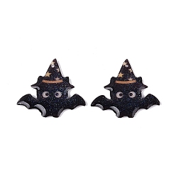 Bat Кулоны из эпоксидной смолы на Хэллоуин, с золотой фольгой и блестками, амулет в виде летучей мыши со звездой и волшебной шляпой, 27x29x3 мм, отверстие : 1.2 мм