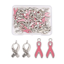 (52) Непрозрачная лаванда 50 шт 2 стили подвески из сплава эмали, розовая лента с платиновым покрытием, октябрь, рак молочной железы и старинная посеребренная лента с надписью «Надежда», 19x8x1 мм и 19x8x3 мм, отверстие : 2 мм, 25 шт / стиль