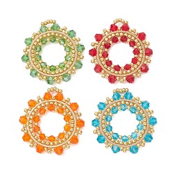 (52) Непрозрачная лаванда 4шт. 4 цвета имитируют австрийский хрустальный биконусный стеклянный подвесной светильник и подвеску из стекла с инкрустацией, цветочный шарм, с 304 соединением из нержавеющей стали, граненые, разноцветные, 34.5x33x4 мм, отверстие : 4x3.5 мм, 1 шт / цвет