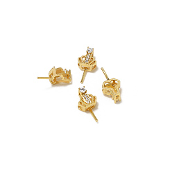 Golden Brass Micro Pave Clear Cubic Zirconia Crown Head Pins, for Baroque Pearl Making, Golden, 16x8mm