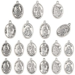 Mixed Color 30Pcs 6 Styles Religion Tibetan Style Alloy Pendants, Oval Charms, Lead Free & Cadmium Free, Mixed Color, 26x16.5x3mm, Hole: 1.5mm, about 5pcs/style