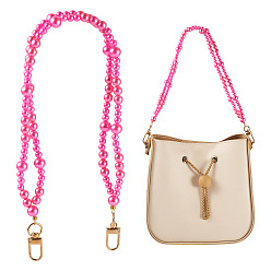Hot Pink ABS Plastic Imitation Pearl Bead Chains Bag Extender Chains, with Alloy Swivel Snap Clasps, Hot Pink, 450mm