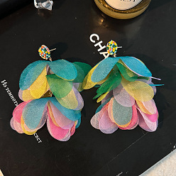 Разноцветный Серьги-гвоздики с кисточками из полиэфирного сплава, со стеклом и акрилом, красочный, 100x70 мм