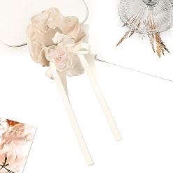 Бежевый Цветочные тканевые эластичные аксессуары для волос для женщин, резинка для волос / резинки для волос, бежевые, 290x115 мм