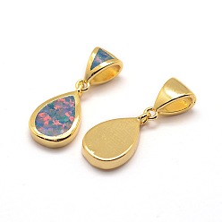 Mixed Color Brass Charms, with Synthetic Opal, teardrop, Mixed Color, 15.5x9x2.5mm, Hole: 3mm