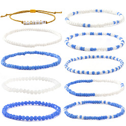 Васильковый 10шт. браслеты из стеклянного бисера и эластичного стекла, Регулируемые акриловые браслеты с бусинами для женщин, подходящие для игрового дня., васильковый, 6.89 дюйм (17.5 см) ~ 11.02 дюйм (28 см)