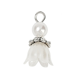 Белый Жемчужина из абс-пластика с акриловыми подвесками, цветок, белые, 19x11 мм, отверстие : 2.8 мм