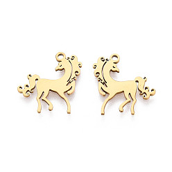 Настоящее золото 18K 201 подвески из нержавеющей стали, лошади прелести, лазерная резка, реальный 18 k позолоченный, 17.5x16.5x1 мм, отверстие : 1.4 мм