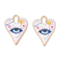 Васильковый Подвески из эмали из сплава с печатным покрытием стойки, золотые, сердце с очарованием глаз, васильковый, 34.5x25.5x4.5 мм, отверстие : 4x8.5 мм