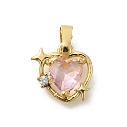 Настоящее золото 18K Латунные микро проложить кубического циркония прелести, долговечный, без кадмия и без свинца, сердце, реальный 18 k позолоченный, 11x11x4 мм, отверстие : 3.5x4.5 мм