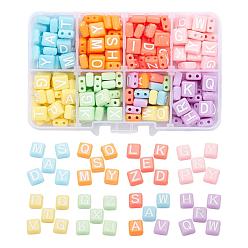 (52) Непрозрачная лаванда 240 шт 8 цвета непрозрачные акриловые многожильные звенья, для изготовления эластичных браслетов, прямоугольник со случайной буквой, разноцветные, 8x9x4.5 мм, отверстие : 1.5 мм, 30 шт / цвет