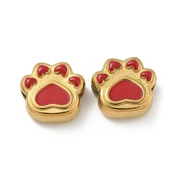 (123L) Белый крем непрозрачный блеск Ионное покрытие (ip) 304 шарики из нержавеющей стали, с эмалью, реальный 18 k позолоченный, печать кошачьей лапы, огнеупорный кирпич, 14x15x7 мм, отверстие : 3 мм