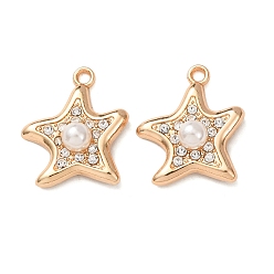 Золотой Подвески из сплава и АБС-пластика с имитацией жемчуга и страз., очарование морской звезды, золотые, 21x18x6 мм, отверстие : 1.8 мм