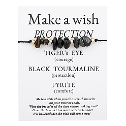 Chip Браслеты из плетеных бусин из натурального тигрового глаза, турмалина и пирита, регулируемый браслет, чип, 6-1/4~10-1/4 дюйм (16~26 см)