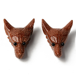 Камень с Пылевым Золотом Синтетические голдстоуновские подвески, сверху просверленные бусы, с глазком из черного оникса, голова волка, 46~47x32.5~33.5x18 мм, отверстие : 2 мм