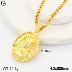 Virgin 304 стали овальной ожерелья из нержавеющей подвесные, золотые, девственница, 23.62 дюйм (60 см)