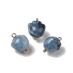 Marine Blue Acrylic Pendants, Imitation Gemstone, with Brass Loops, Footprint, Marine Blue, 16x13x11mm, Hole: 1.6mm