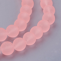 Light Salmon Transparent Glass Bead Strands, Frosted, Round, Light Salmon, 10mm, Hole: 1.3~1.6mm, about 80pcs/strand, 31.4 inch