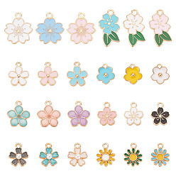 Mixed Color 120Pcs 24 Style Alloy Enamel Charms, Hibiscus/Sakura Flower, Mixed Color, 13~24.5x11.5~17.5x1.5~3mm, Hole: 1.5~2mm, 5pcs/style