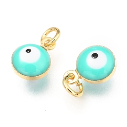 Turquoise Brass Enamel Charms, Real 18K Gold Plated, Long-Lasting Plated, with Jump Ring, Evil Eye, Turquoise, 9.5x6.5x4.5mm, Hole: 2.5mm