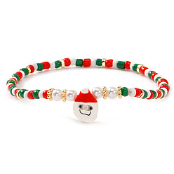 (52) Непрозрачная лаванда Рождественские акриловые браслеты из эластичных бусин, Украшения из полимерной глины в виде подвесок для женщин, Дед Мороз, с пластиковой жемчужины, разноцветные, 6.89 дюйм (17.5 см)