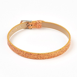 Оранжевый Ремешок для часов из искусственной кожи, ремешок для часов, подходят слайд-подвески, с железными застежками, платина, оранжевые, 8-5/8 дюйм (22 см), 7.5x1.5 мм