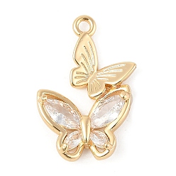 Настоящее золото 18K Латунные микропаве прозрачные подвески с фианитом, без кадмия, без никеля и без свинца, бабочки прелести, реальный 18 k позолоченный, 22.5x15.5x3.5 мм, отверстие : 1.5 мм