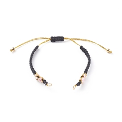 Black Polyester & Nylon Thread Braided Beaded Bracelet Making, with 304 Stainless Steel Jump Rings and Brass Beads, Golden, Black, 5-3/4~10-7/8 inch(14.6~27.5cm)